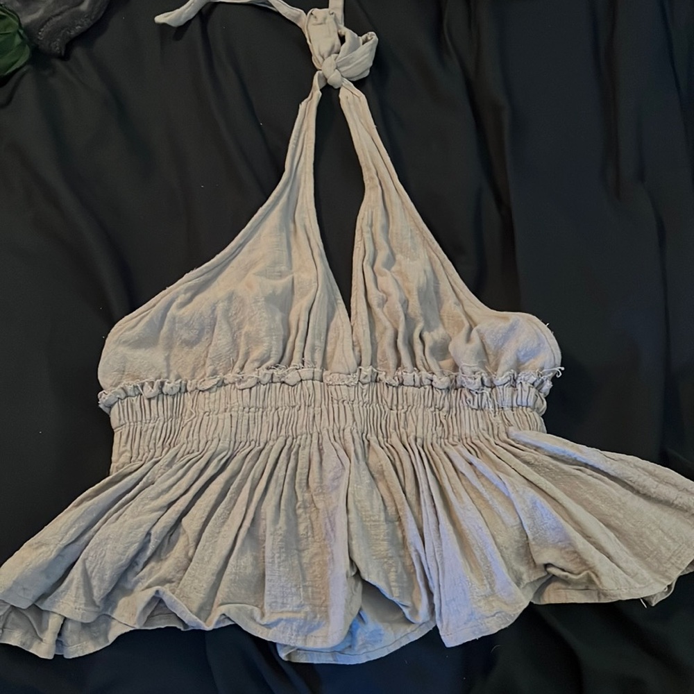 Large baby blue ruffled halter top